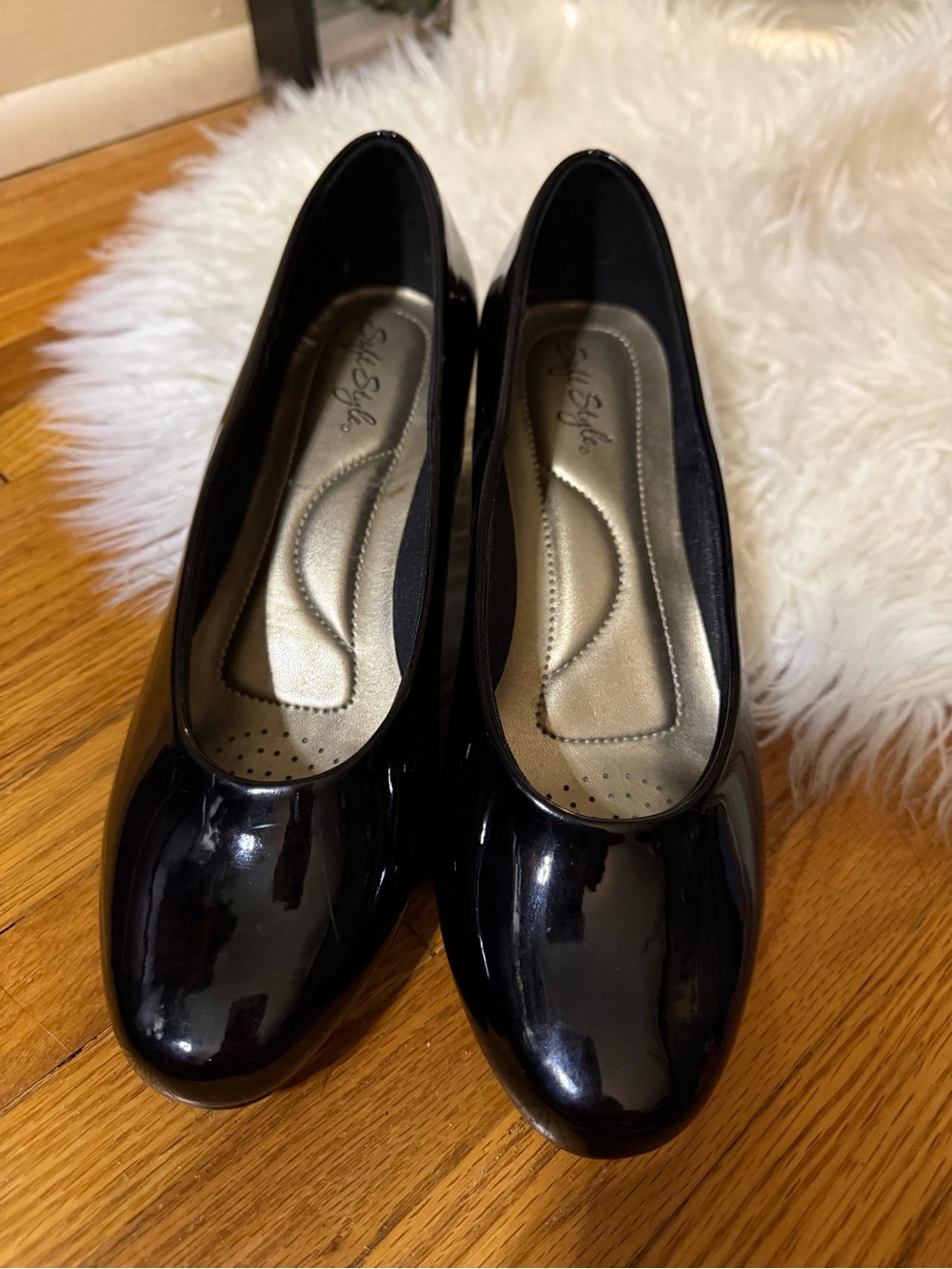 Soft Style Black Patent Round-Toe Slip-On Flats